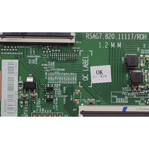 T-CON PARA TV HISENSE / NUMERO DE PARTE 329452 / RSAG7.820.11117/ROH / 33118 / PANEL'S HD650Y1U72-T0L2\SM\MCKD3A\ROH / HD650Y1U72-T0L2\S2\SM\ROH / DISPLAY HV650QUB-F70 / MODELO 65R6E4 65A53FUR